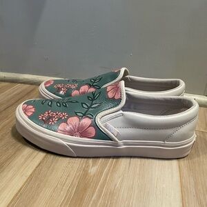 Vans Slip On tropical floral Hand Painted custom vans women’s 8.5